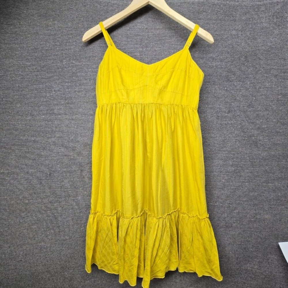 Fossil Yellow Textured Stripe Tiered Midi Dress‎ Womens Small Sleeveless Cotton
